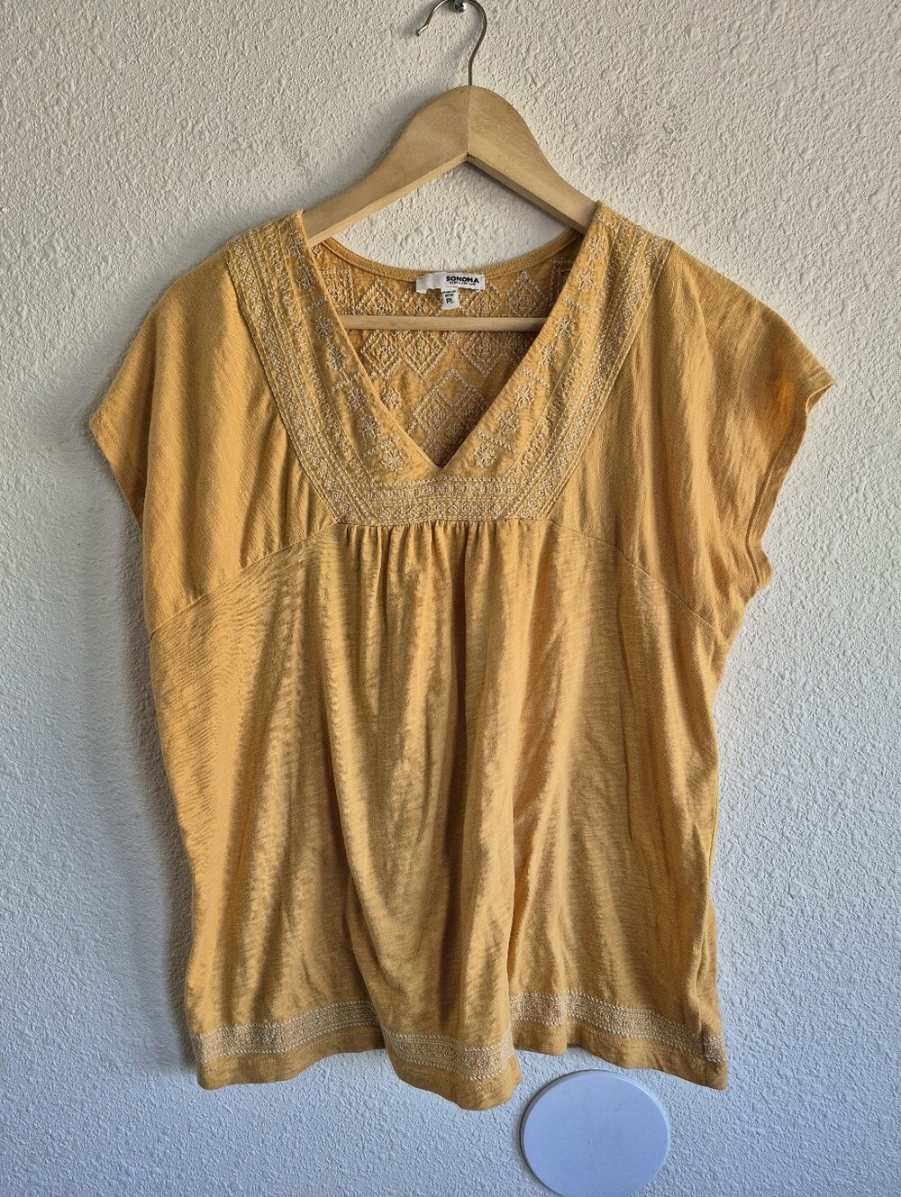 Sonoma Goods for Life Embroidered Mustard Yellow Blouse Womens Size PL